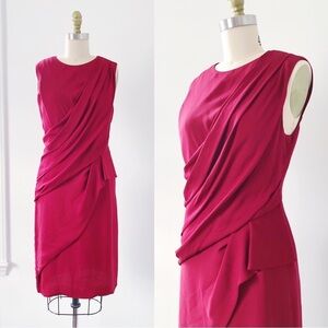 J. Mendel • draped silk chiffon dress red sleeveless sheath designer cocktail